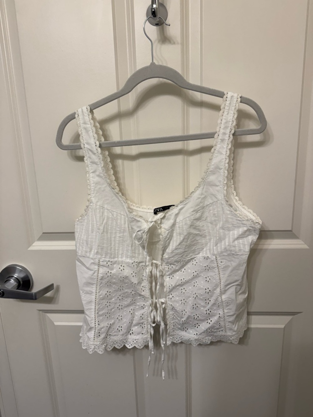 Zara White Eyelet Tie-Front Camisole